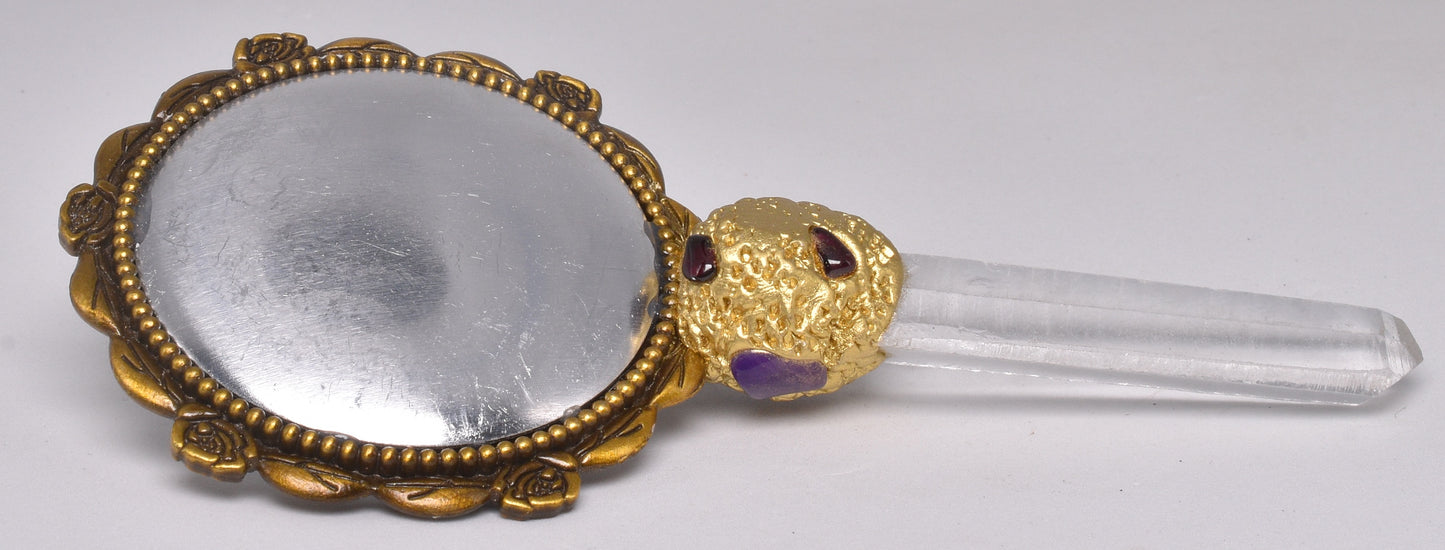 HAND MIRROR WITH QUARTZ POINT, AMETHYST AND TIGER EYE P343