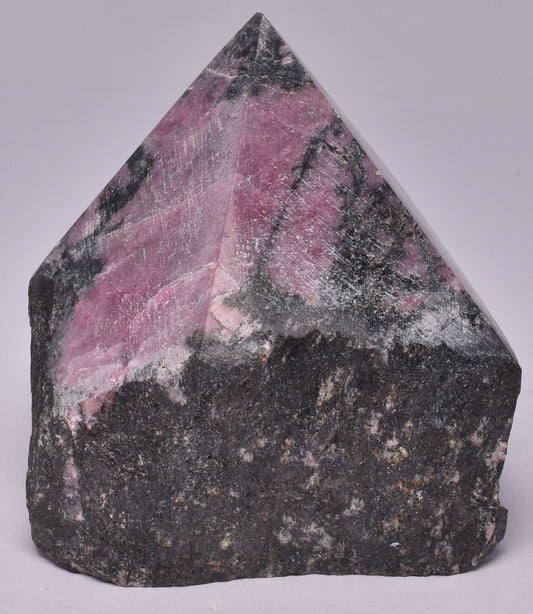 RHODONITE 6 SIDED CARVED POINT P645