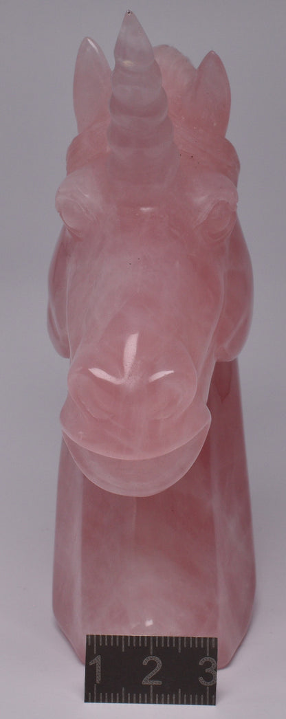 ROSE QUARTZ CRYSTAL UNICORN CARVING 12 cm P986