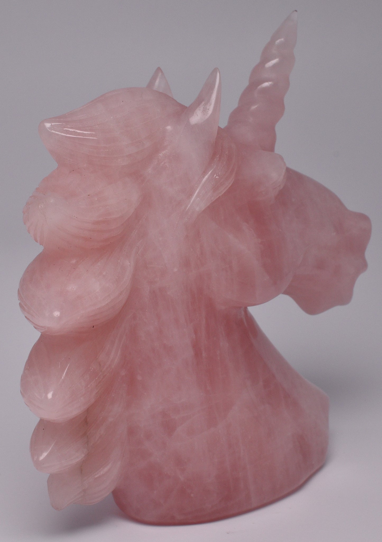 ROSE QUARTZ CRYSTAL UNICORN CARVING 12 cm P986