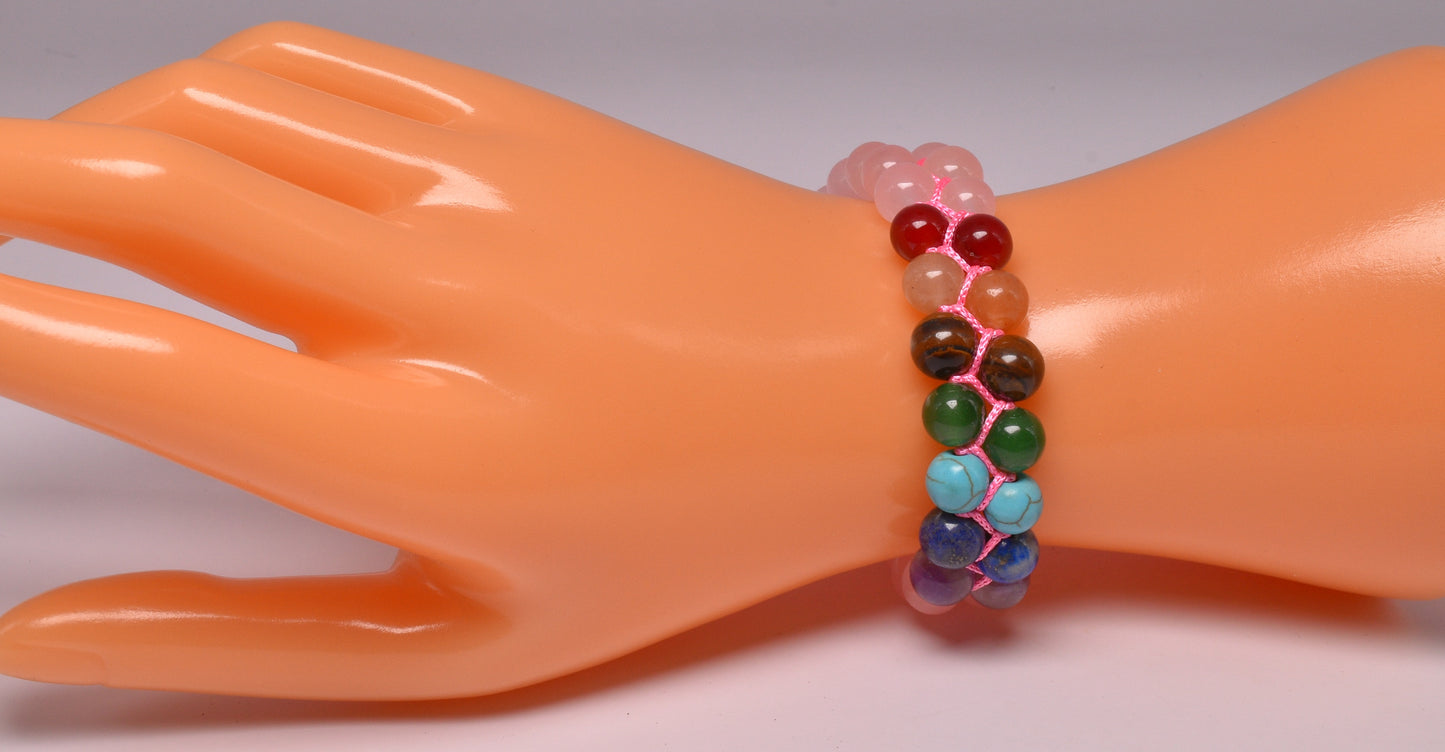 CHAKRA and ROSE QUARTZ BEADED BRACELET J191