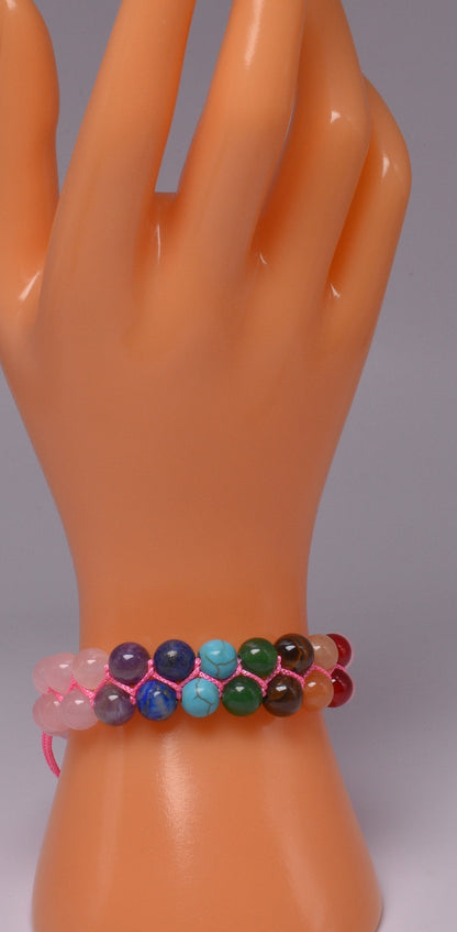 CHAKRA and ROSE QUARTZ BEADED BRACELET J191