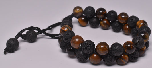 TIGER EYE AND LAVA STONE POLISHED BEADED CRYSTAL BRACELET J193