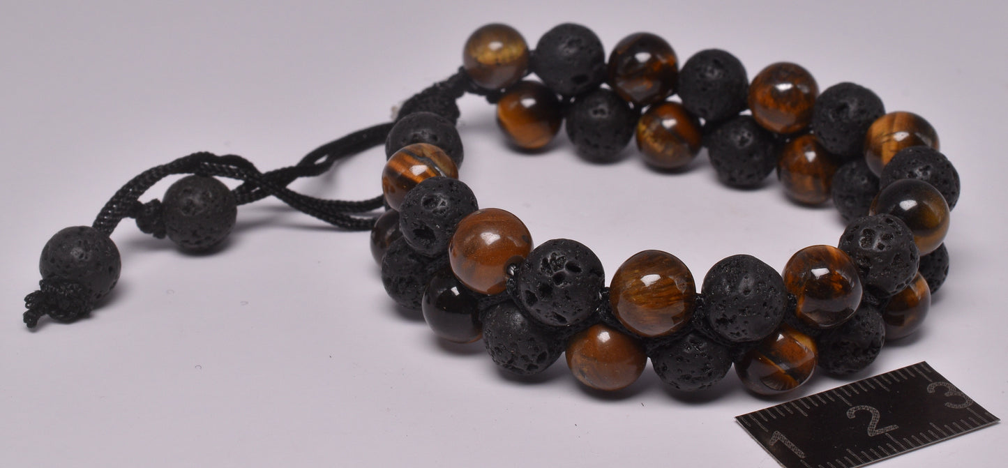 TIGER EYE AND LAVA STONE POLISHED BEADED CRYSTAL BRACELET J193