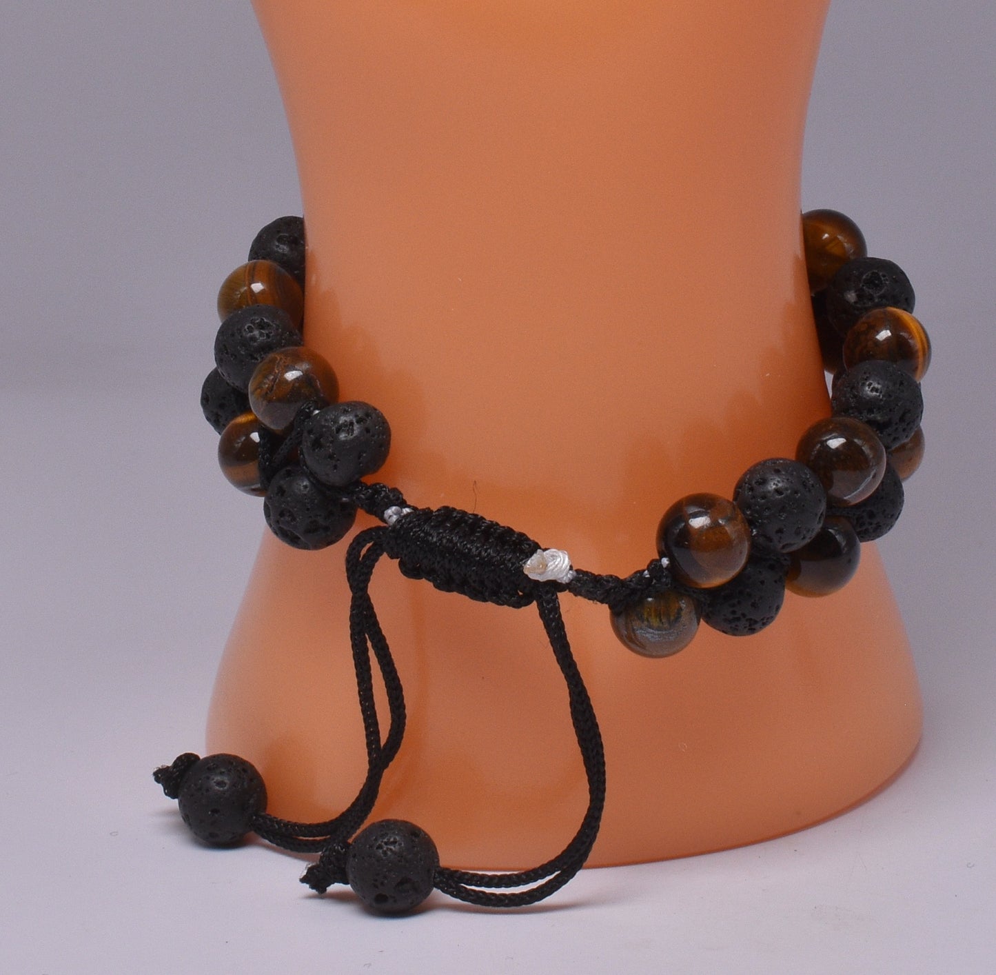 TIGER EYE AND LAVA STONE POLISHED BEADED CRYSTAL BRACELET J193