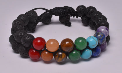 CHAKRA and LAVA STONE BEADED BRACELET J192