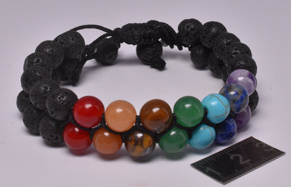 CHAKRA and LAVA STONE BEADED BRACELET J192