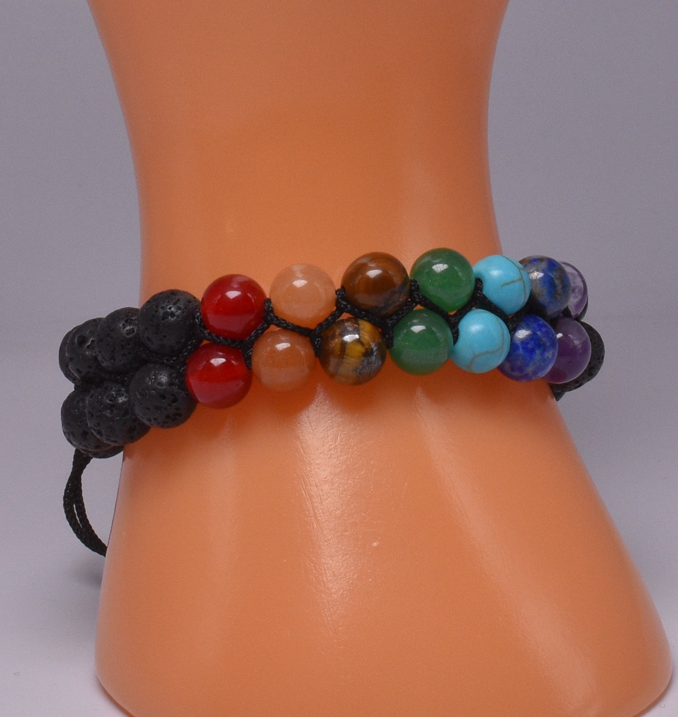 CHAKRA and LAVA STONE BEADED BRACELET J192