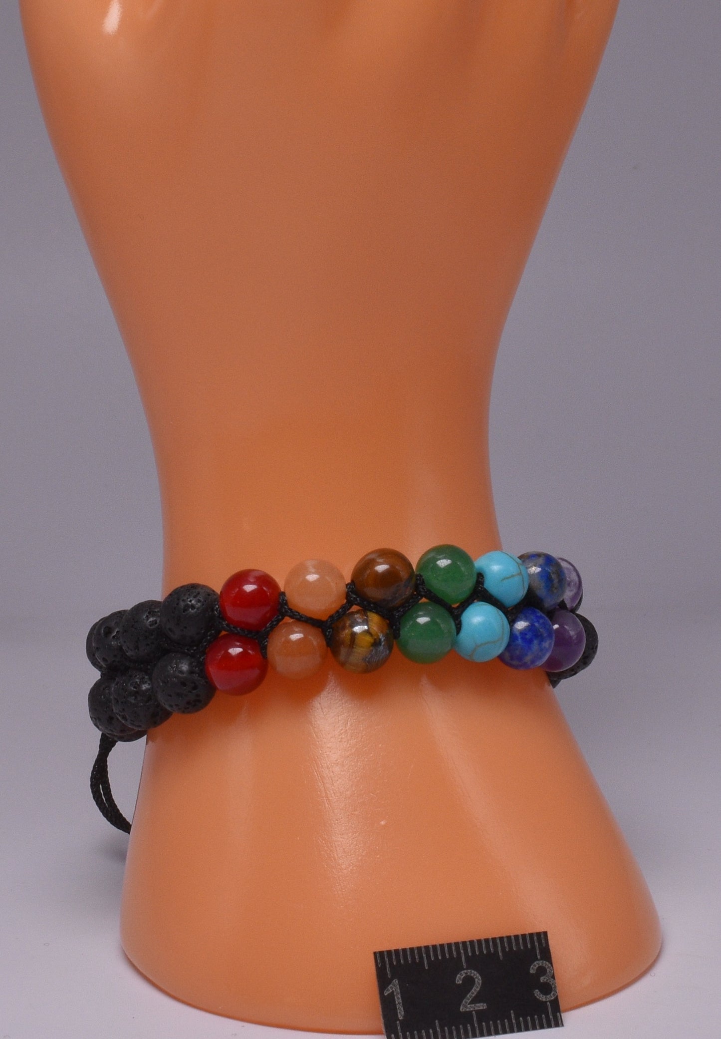 CHAKRA and LAVA STONE BEADED BRACELET J192