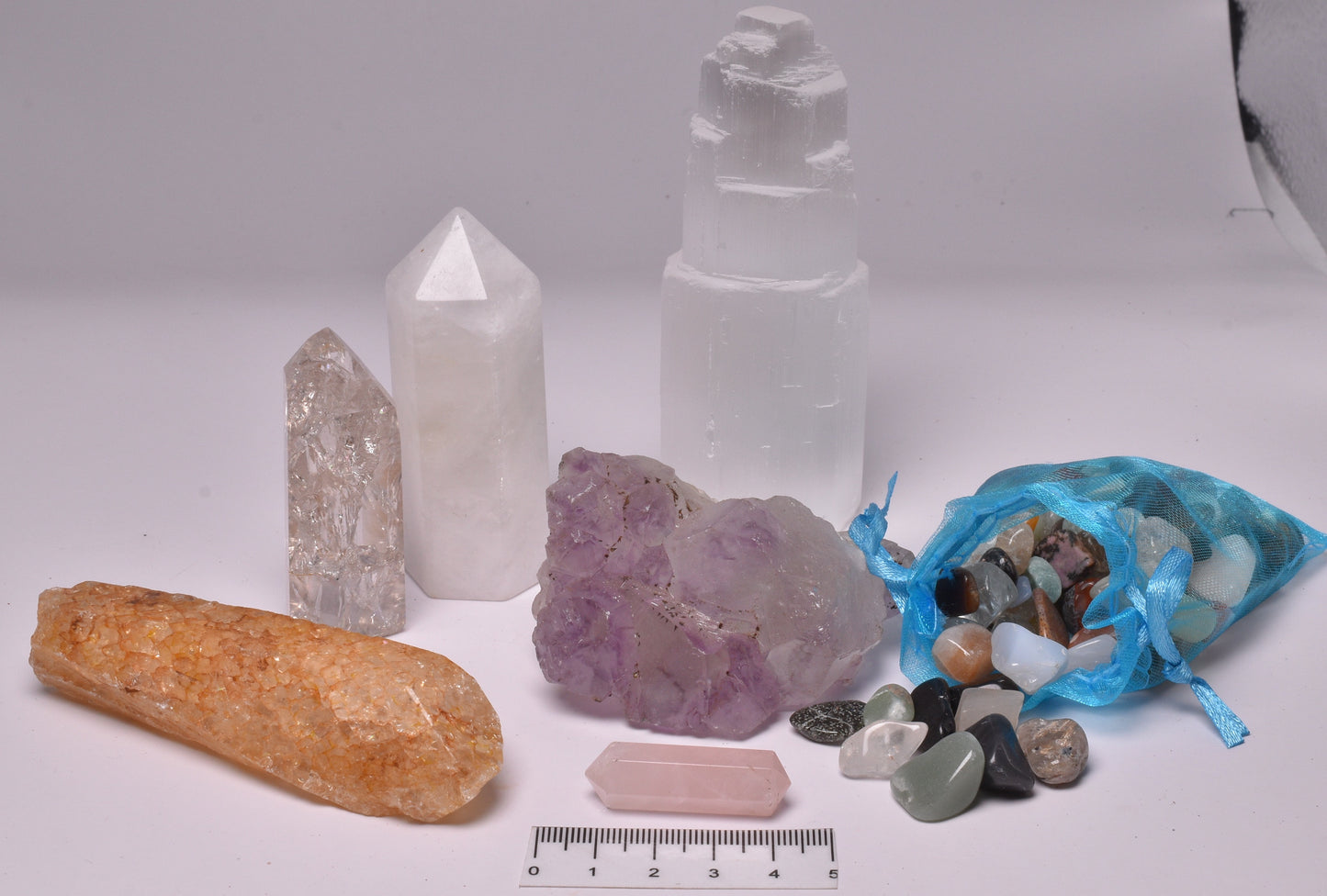 MIXED PACK, AMETHYST, SELENITE, FAIRY MIX, QUARTZ, ROSE QUARTZ, CRACKLED QUARTZ P494