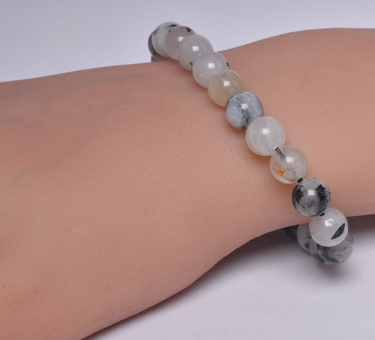 TOURMALTED QUARTZ POLISHED CRYSTAL BRACELET J261