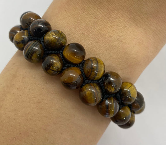 TIGER EYE POLISHED BEADED CRYSTAL BRACELET J07