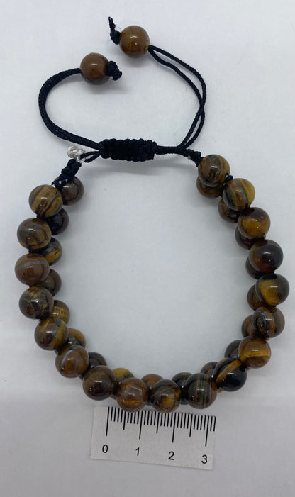 TIGER EYE POLISHED BEADED CRYSTAL BRACELET J07